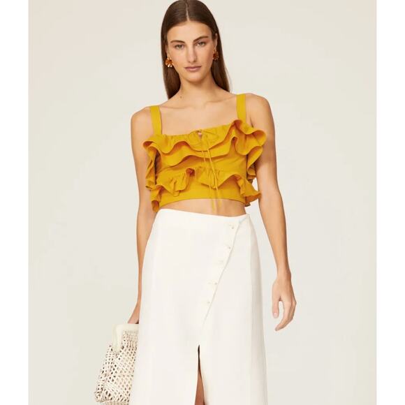 Jason Wu Top Womens 0 Yellow Flouncy Ruffle Crop Top COtton - Picture 4 of 12